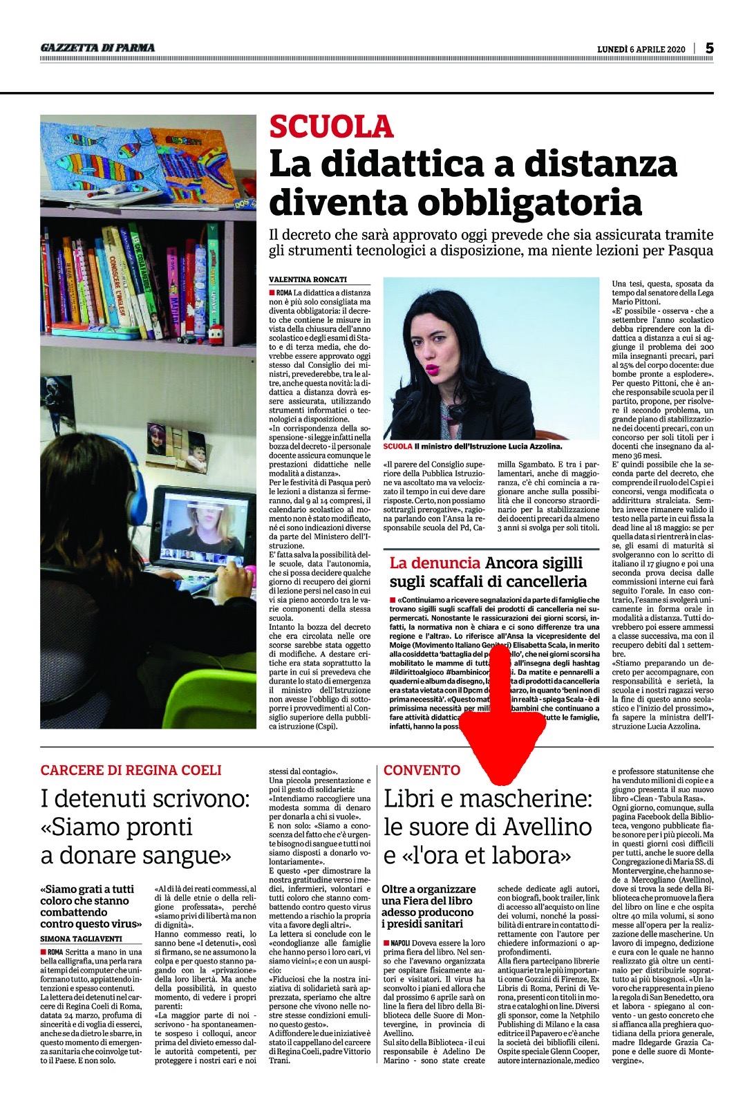 Articolo sulla Gazzetta di Parma per l’iniziativa ideata da Adelino Di Marino per la Biblioteca delle suore benedettine